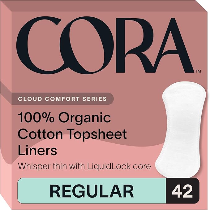 Cora Organic Feminine Care | Regular No Wings Liners and Non-Applicator Tampon Pack | Ultra-Absorbent Unscented Natural Non-Toxic | 42 Regular Pads and 36 Regular Tampons | Bundle Pack