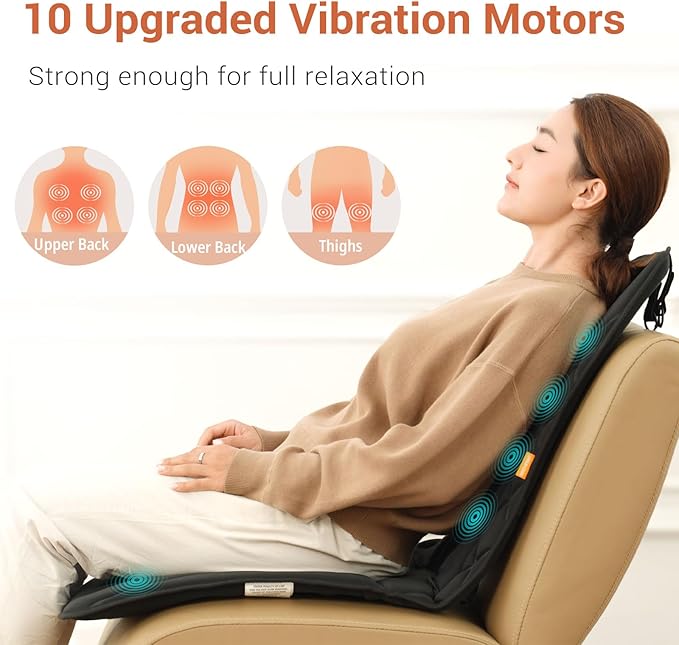 Upgraded Length Back Massager with Heat10 Vibration Massage Seat Cushion for HomeHeated Seat Cover Cushion for Pain Relief