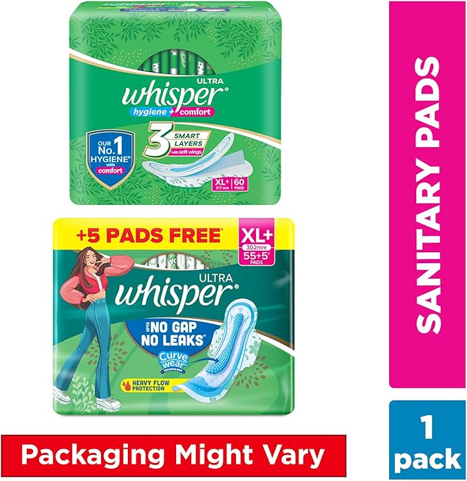 Whisper Ultra Clean Sanitary Pads for Women XL Plus Pack of 60 Napkins