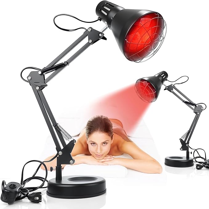 Infrared Red Light Therapy with Sturdy Base Infrared Heat Lamp Device with 150W Bulb Adjustable Near Infrared Light Heat Lamp Set for Body Neck Shoulder Joints Back Pain Relief