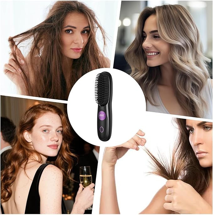 Hair Straightener - Portable Straightening Brush Cordless USB Rechargeable Styling Tool | Ceramic Hairdressing Comb For Travel Blowout Holiday Salon Home Wedding Bridal Spa Party Summer Holiday Daily