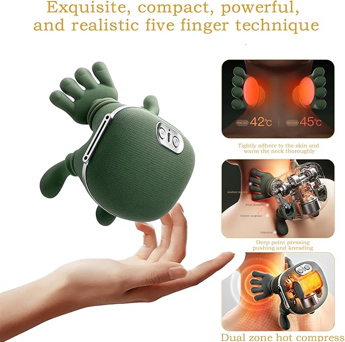 Massage Master 2026 New Hand-Shaped Neck and Shoulder Massager with Heat 3-Level Deep Kneading Massager Real Hand Touch Relaxation with 10-Minute Auto Shut-Off for Home Office Travel