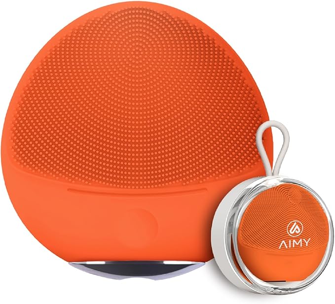 Silicone Face Brush - Electric Face Cleansing Brush and Exfoliator 3-Speed Sonic Vibration IPX7 Waterproof USB Fast Charge Portable with Hook and Cover Perfect Gift for Women/Men (Orange)