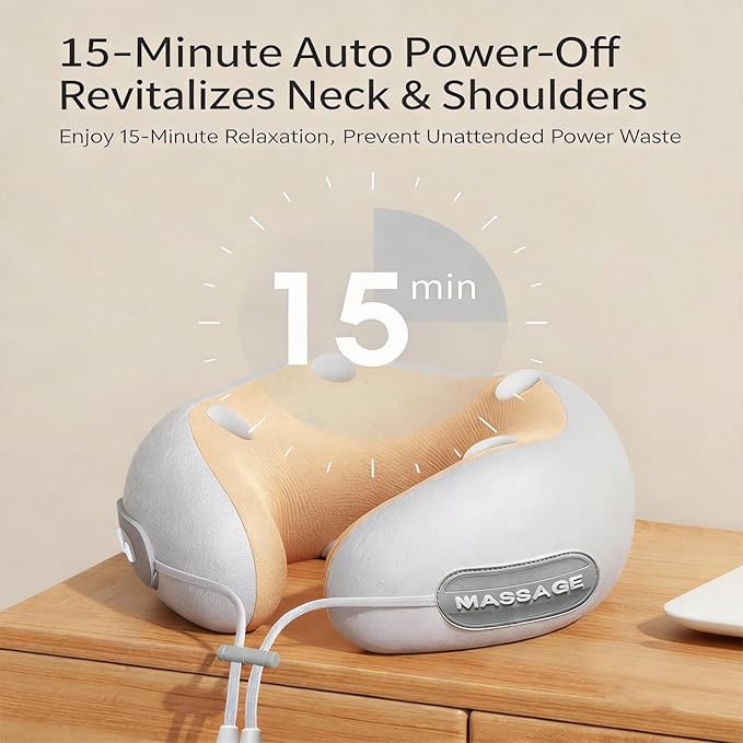 Neck Massager with Heat Rechargeable Heated Vibrating Massage Pillow Portable Neck Massager for Long Journeys on Planes and in Cars and for Office naps (Blue)