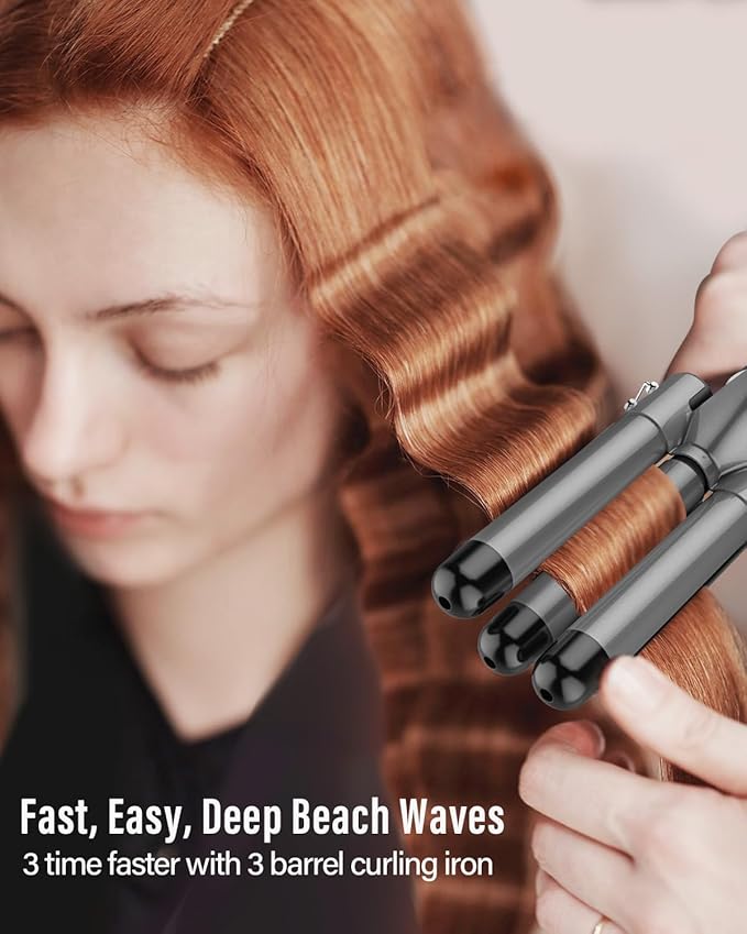 BESTOPE PRO 5 in 1 Curling Wand Set - 3 Barrel Hair Crimper Fast Heating Ceramic Curling Iron - Gray