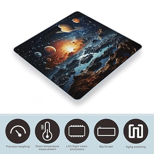 Planets Stars and Milky Way GalaxyScale for Body Weight with LCD High Precision Weighing Scales Fashion Sturdy Tempered Glass Weight Scales Easy-to-Read Digital Bathroom Scale for Daily 400lb