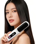 Cordless Hair Straightener Brush for Women Portable Travel Hair Straightener Brush Ionic Ceramic Mini Hot Comb with Fast Heating 3 Heat Settings USB Rechargeable Anti-Frizz Styling Tool (White)
