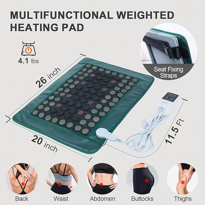 UTK Far Infrared Heating Pad for Back with Red Light Therapy 8X Pain Relief for Body Hot to 159℉ FSA-HSA Eligible Auto Shut Off 56 Jades &amp 32 Magnets Stone 26 x 20''