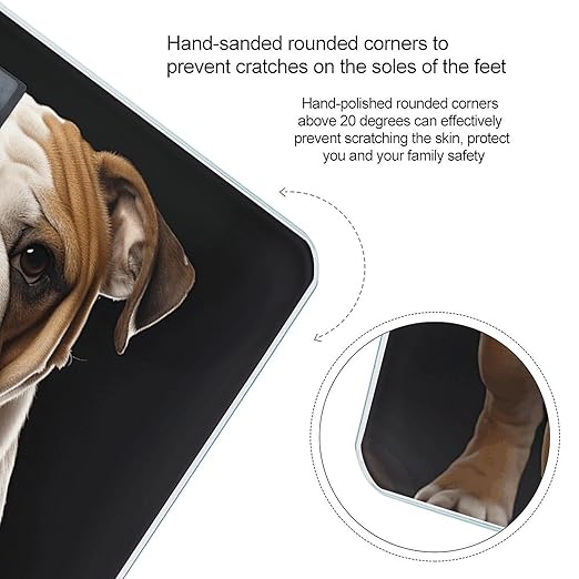 English Bulldog Bathroom Scale Automatic Power On/Off Body Scales LCD Backlight Display Square Digital Scale Rounded Corners Bathroom Scales for Home Bedrooms