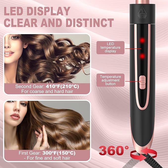 5 in 1 Curling Wand Set Curling Iron with Curling BrushHair Straightener &amp 3 Interchangeable Ceramic Curling Wand(0.35-1) Fast Heat Hair Wand Curler Include Glove &amp 2 Clips for Women Gir
