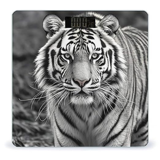 Black and White Tiger Scale for Body Weight Highly Accurate Digital Bathroom Body Scale Digital Bathroom Scales for People Anti-Slip Large LCD Display Smart Scales