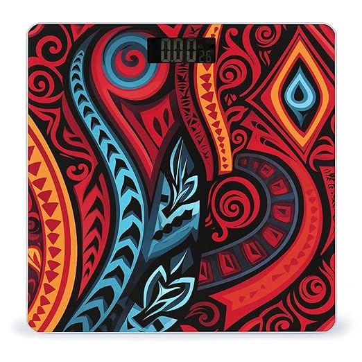 Digital Bathroom Scale for Body Weight Scale with Bright LCD Display High Accuracy Step-On Technology Auto On/Off Abstract Tribal Pattern Digital Scales 400 Lbs /180kg