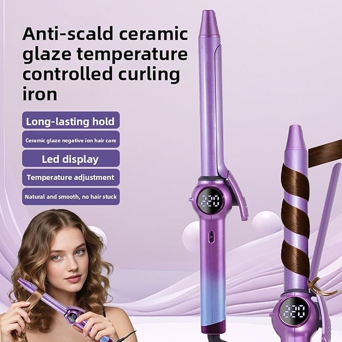 Brrnoo Ceramic Hair Curling Iron Professional Ionic Hair Curler with Swivel Power Cord for All Types Gradient Purple (US Plug)