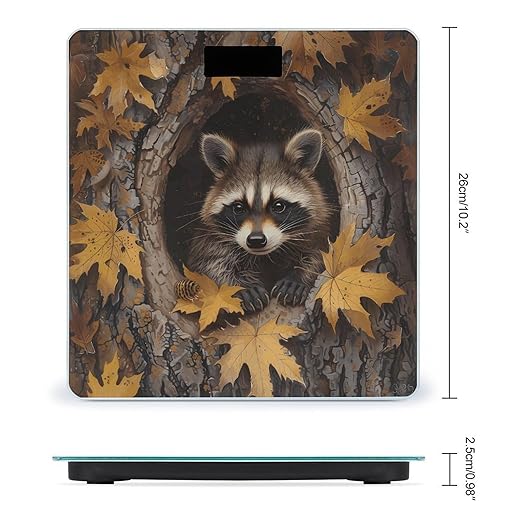 Raccoon in The Fall Tree Hole Digital Bathroom Scale for Body Weight Weighing Scale with Backlit LCD Display High Precision Measurements &amp Measures Weight Up to 180kg