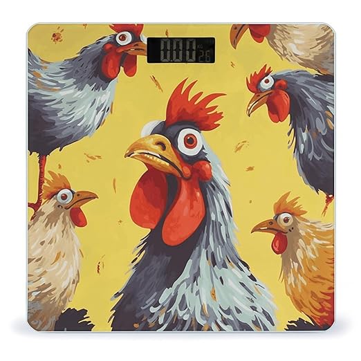 Art Chicken Painting Bathroom Scale Weight Scale for Body WeightHighly Accurate Digital Weighing Machine Clear LED Display Digital Bathroom Body Scale 400lb/182kg