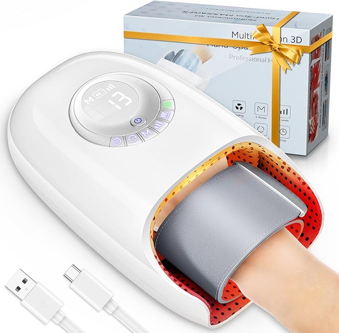 Hand Massager with Heat and Compression Hand Massage for Arthritis and Carpal Tunnel Relief 6 Modes Pressure Point Therapy Blowing Wrist Massager Finger &amp Palm Kneading Gifts for Mom Dad