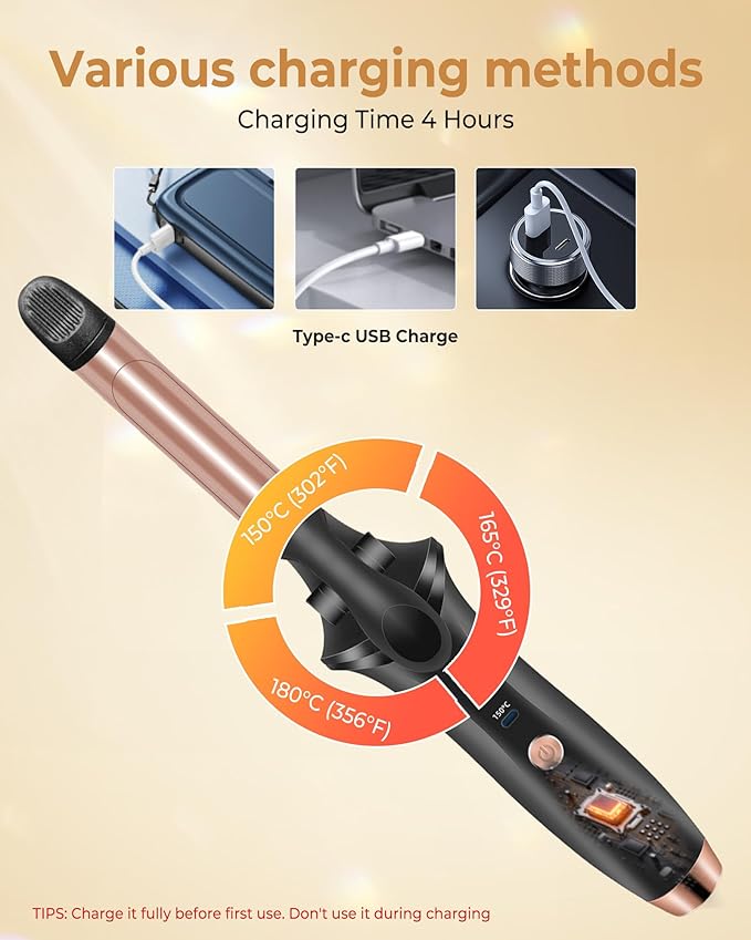 Cordless Curling Iron RechargeableUSB Rechargeable 4000 mAh Cordless Hair Curler3 Temp Setting Mini Travel Battery Powered Curling Iron2 in 1 Portable Hair Straightener and Curler