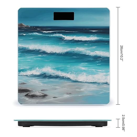Turquoise Beach Original Seascape Digital Bathroom Scale for Body Weight Weighing Scale with Backlit LCD Display High Precision Measurements &amp Measures Weight Up to 180kg