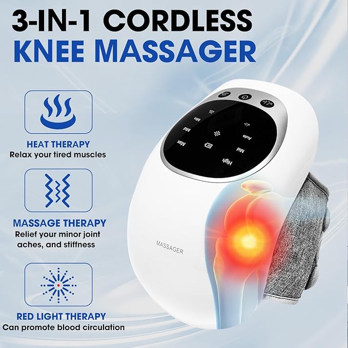 Cordless Knee Massager with Heat 3-in-1 Smart Portable Knee Massager with Multi-Function LED Screen 3 Vibration Modes and Heating Levels LED Vitality Joints Massager Gifts for ElderMom Dad