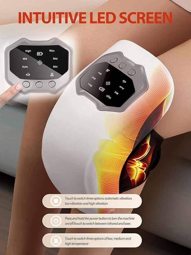 Cordless Portable Knee Massager with Heat 3 Vibration Modes 3 Heating Levels for Pain Relief LED Screen and Adjustable Straps Gifts for Adults MomWomen and Men