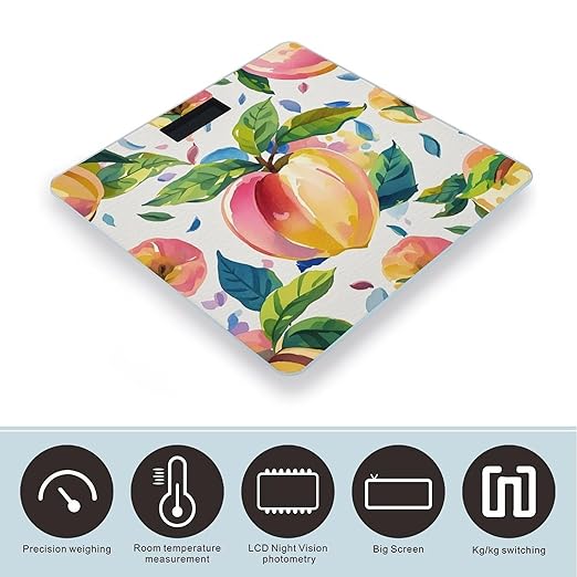 Colorful Peach Watercolor Weight Scale Highly Accurate Digital Weighing Scale with Large LCD Display Smart Bathroom Scales for Home Bedrooms and Gift Giving