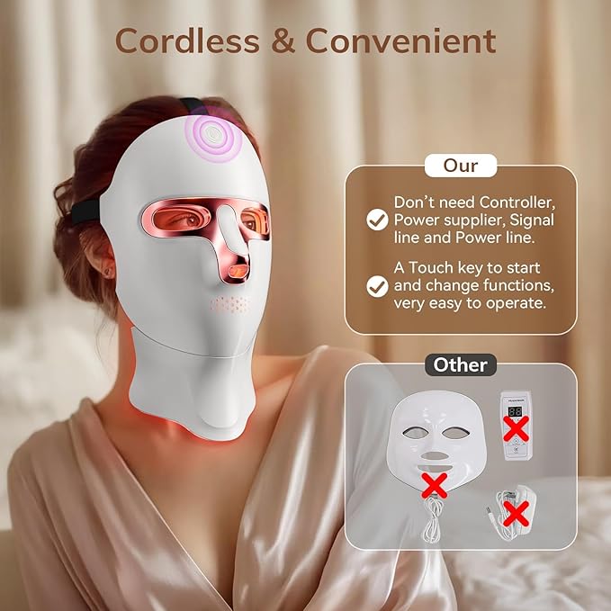 Red Light Therapy Mask for FaceCordless LED Face Mask Light TherapyUSB C RechargeableInfrared Lights Masks for Home Working Travel Yoga Sleep