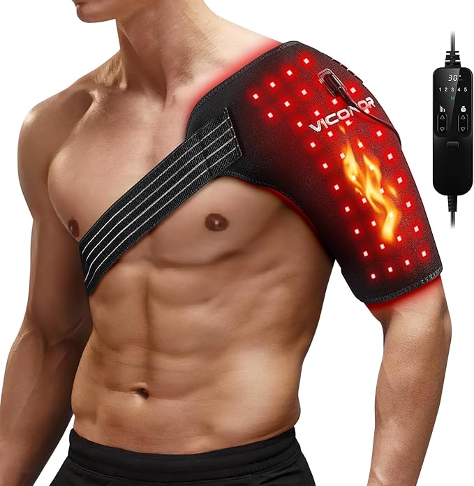 Viconor Red Light Therapy for Shoulder Pain Relife Infrared Light Therapy for Body Improve Joint Muscle 660nm &amp 850nm Red Light Heated Shoulder Wrap with Massage Black1