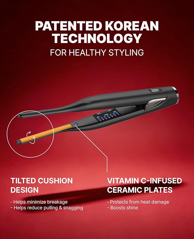 GLAMPALM Stiletto Hair Straightener 0.3 Pencil Ceramic flat iron Infused with Vita C Korea's No.1 Professional Salon Tool for Short Hair Dual Voltage 7 Heat Setting(150°–450°) 10s Heat-Up (GP141)