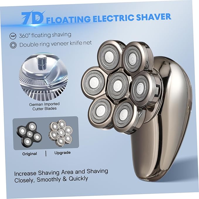 PartyKindom Electric Shaver for Men 7-Head Multifunctional Beard Trimmer LCD Display Rechargeable Hair Clipper for Bald Head Grooming Portable Travel Electric Razor