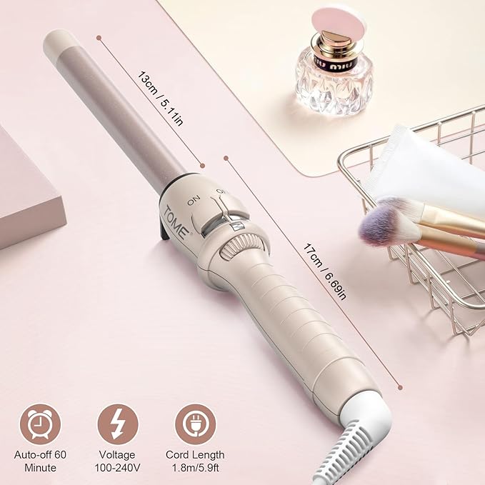 ToMe 3/4 Inch Curling Wand Ceramic Small Barrel Curling Iron for Short &amp Long Hair with Glove Included Adjustable Temperature Auto-Off Dual Voltage Travel Curling Iron