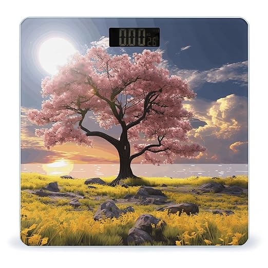 Digital Bathroom Scale for Body Weight Scale with Bright LCD Display High Accuracy Step-On Technology Auto On/Off Flower and Tree Digital Scales 400 Lbs /180kg