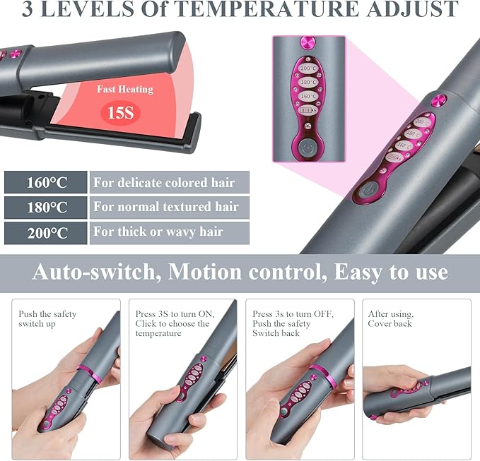 ZJchao Portable Rechargeable Hair Straightening Curling Iron Electric Styling Tool for Travel or On The Go
