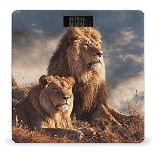 Two Lions Scale with LCD Precision Weighing Scales Sturdy Tempered Glass Weight Scales Easy-to-Read Anti-Slip Weight Digital Bathroom Scale for Daily