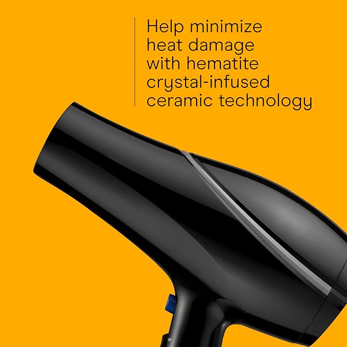 Conair Hair Dryer Style &amp Shine Natural Crystal Collection 1875W Hairdryer 3 Heat Settings 2 Speeds Blow Dryer with Concentrator Attachment Ionic &amp Hematite-Infused Ceramic Technology Bl