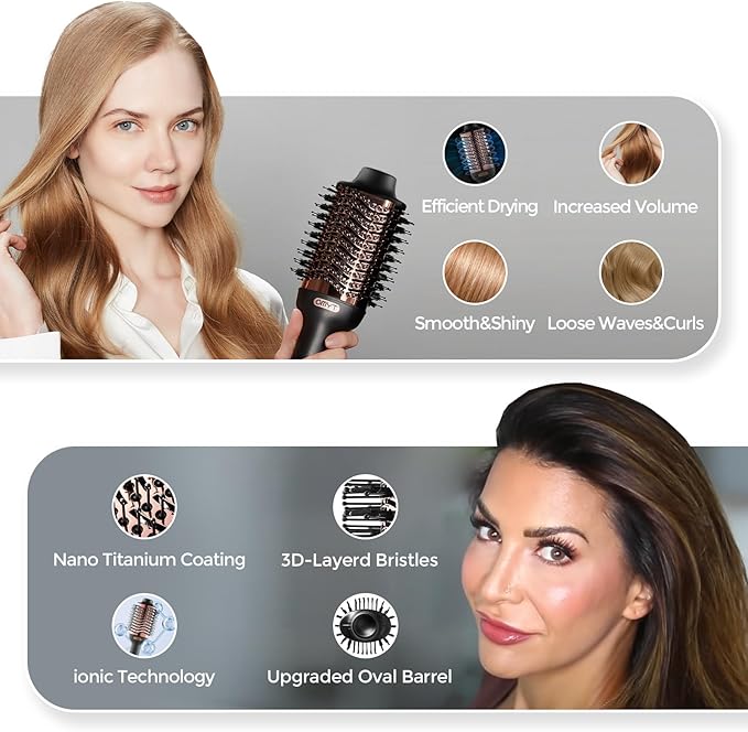 TYMO Hair Dryer Brush Blow Dryer Brush in One 4 in 1 Ionic Hairdryer and Styler Volumizer with Oval Titanium Barrel Hot Air Straightener for Smooth Frizz-Free Blowout Gold