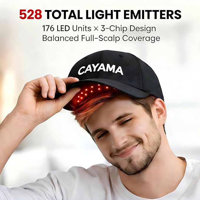 CAYAMA Red Light Hair Growth Cap for Men &amp Women 528 Total Light Emitters Full-Scalp Coverage Adjustable Fit At-Home Scalp Care