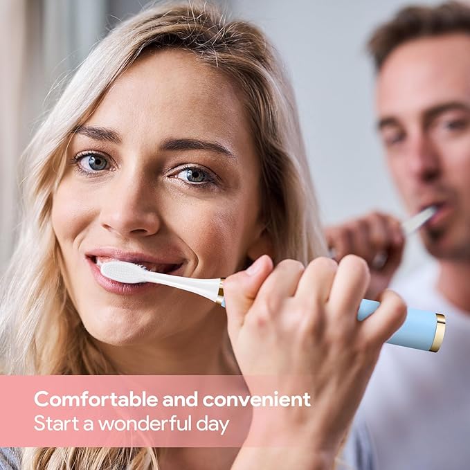 Dnil 2-Pack Adult Electric toothbrushes for Oral Care Rechargeable Sonic Toothbrush Set 35000 VPM 10 Replaceable Brush Heads 5 Modes (White &amp Blue)