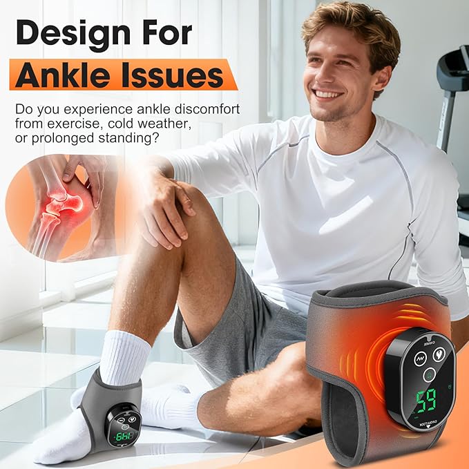 Foot Massager for Pain Relief Foot Renew Ankle Massager Ankle Heating Pad Heated Brace Wrap with 4 Heat Levels and 3 Vibration Modes for Women Men (Grey)