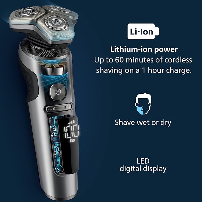 Philips Norelco S9000 Prestige Electric Shaver with Qi-Charger Precision Trimmer and Premium Case SP9872/86