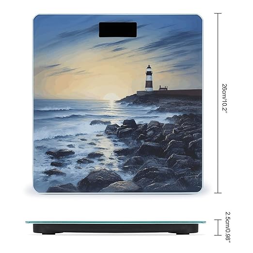 The Seaside Lighthouse Bathroom Scale Automatic Power On/Off Body Scales LCD Backlight Display Square Digital Scale Rounded Corners Bathroom Scales for Home Bedrooms