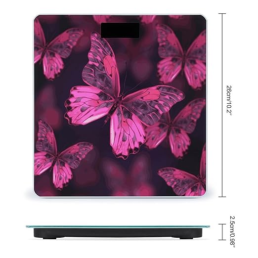Pink Butterfly Scale for Body Weight Anti-Slip Digital Bathroom Scale Sturdy Toughened Glass Weighing Scales High Precision Safe Rounded Corners Smart Scales