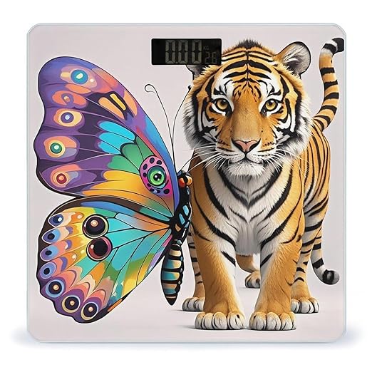 Butterfly and Tiger Scale for Body Weight Highly Accurate Digital Bathroom Body Scale Digital Bathroom Scales for People Anti-Slip Large LCD Display Smart Scales