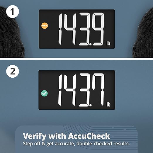 Greater Goods AccuCheck Digital Scale for Body Weight - Accurate Digital Bathroom Scale with High-Precision Sensors Large Easy-to-Read Backlit Display 400 lb Capacity Auto Step-On (Stone Blue)