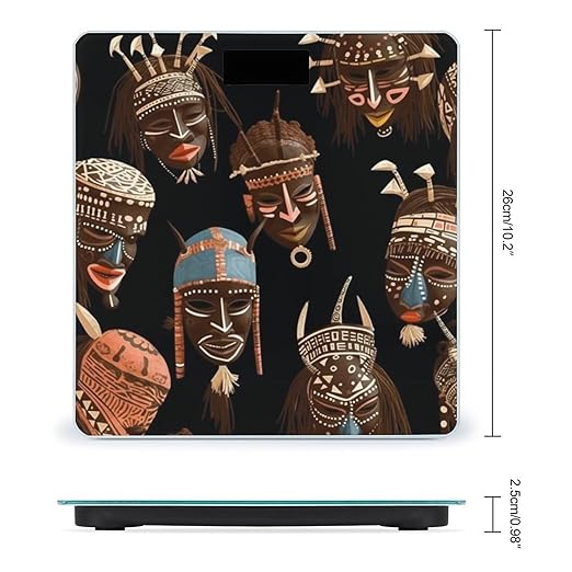 African Ritual Ethnic Tribal Scale for Body Weight High Precision Digital Weight Scales with LCD Display Anti-Slip Sturdy Slim Tempered Glass Bathroom Scale for Home Use