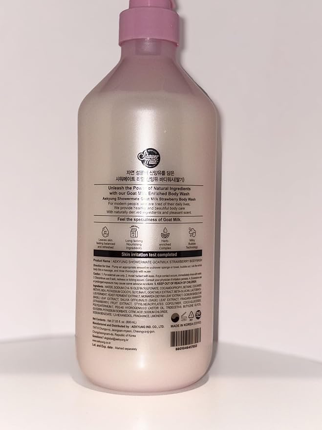 Premium Goat Milk Body Wash with Strawberry for Smooth Skin Moisturizing PH Balancing Body Cleanser with Herb Pure Complex 27 fl oz