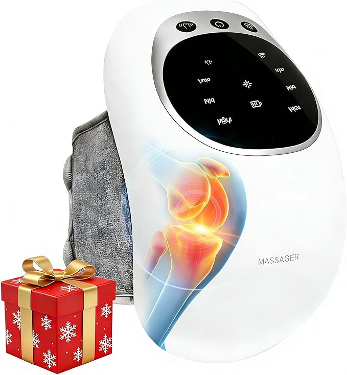 Cordless Knee Massager with Heat 3-in-1 Smart Portable Knee Massager with Multi-Function LED Screen 3 Vibration Modes and Heating Levels LED Vitality Joints Massager Gifts for ElderMom Dad