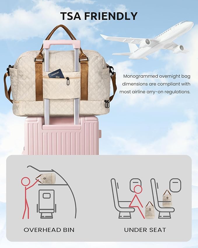 Gifts for Mom-Initial Duffle Bag with Shoe Compartment Personalized Weekender Bag Monogram Overnight Bag Letter Travel Bag with Makeup BagPersonalized Gifts Idea for Women Her (Letter F)