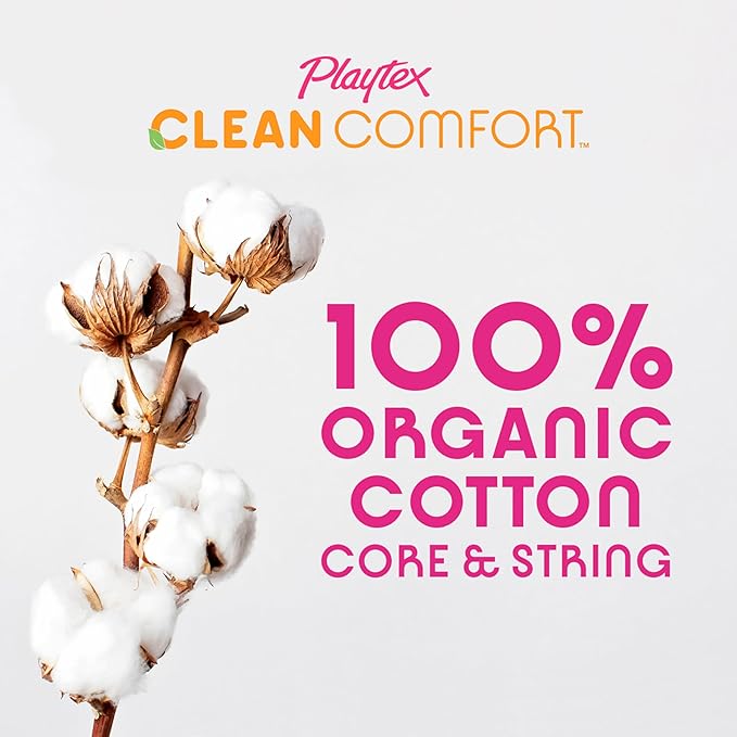 Playtex Clean Comfort Organic Cotton Tampons Super Absorbency Fragrance-Free Organic Cotton - 30ct