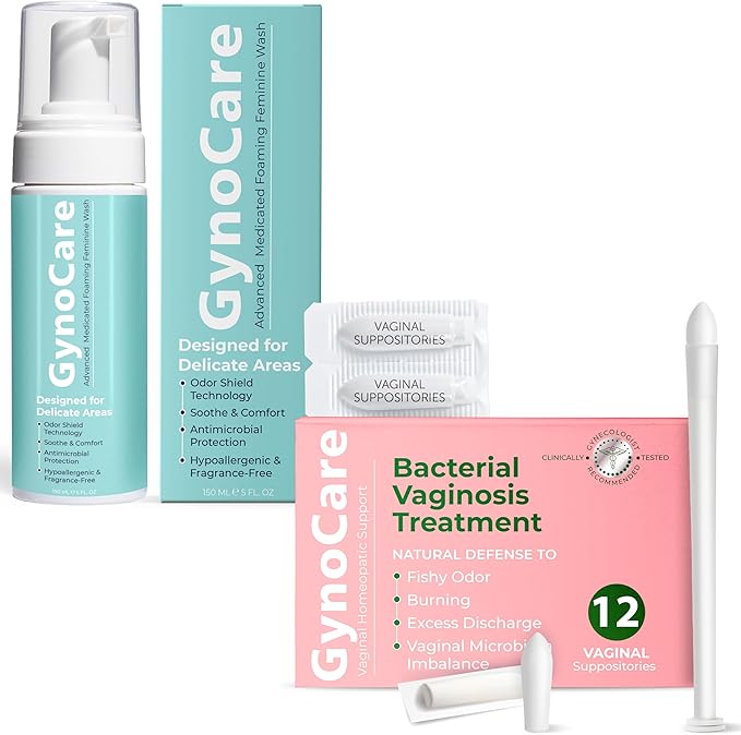 Terramed Just Think Comfort Daily BV and Feminine Care Bundle with Boric Acid Suppositories and Medicated Feminine Wash for Odor Itching Discharge and pH Balance