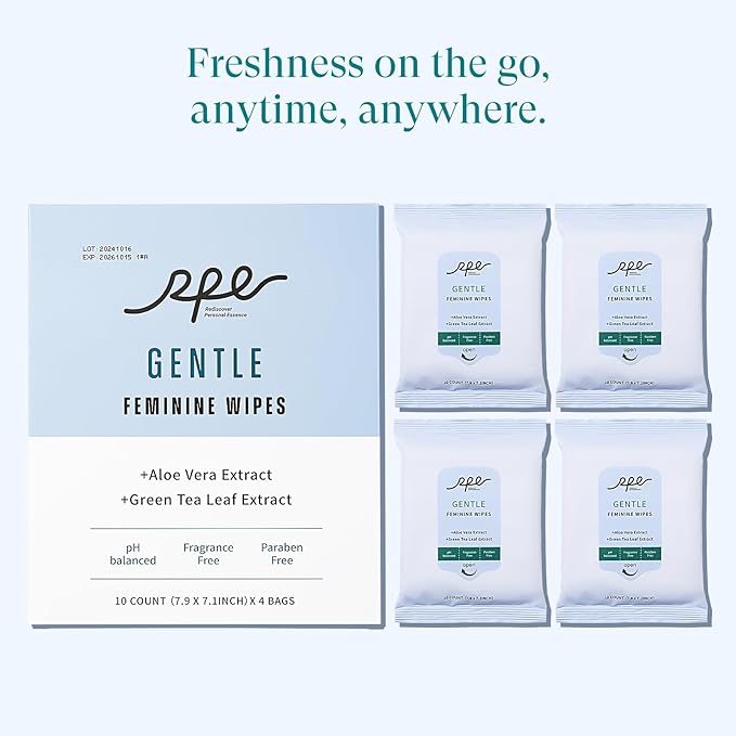 Organic Feminine Care Bundle: Large pH-Balanced Wipes &amp Ultra-Thin Absorbent Sanitary Pads for Women 10ct Wipes + (Regular Size 3 108 Count)
